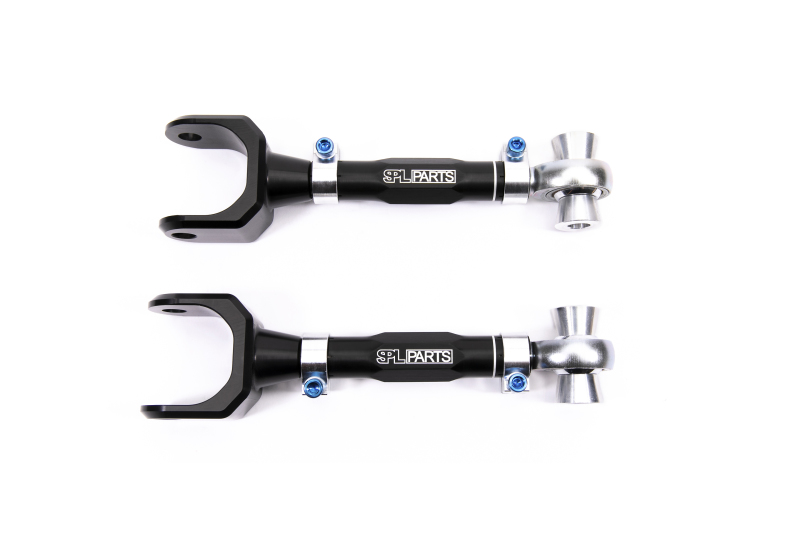 Tesla Model 3 Suspension Control Arms - Rear - SPL Parts - Gun Drilled 2024 Aluminum + Blue Anodized Titanium Socket Head Cap Screws - Black Anodized - `17-`27